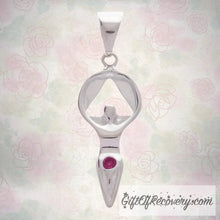 Load image into Gallery viewer, Alcoholics Anonymous Women In Recovery Symbol Pendant With Colored Stone, Ster. Silver July - ruby
