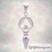 Load image into Gallery viewer, Alcoholics Anonymous Women In Recovery Symbol Pendant With Colored Stone, Ster. Silver Jun - alexandrite
