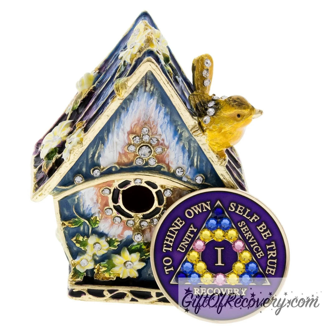 Bird House Collector Bling Box/Sobriety Chip Holder (with Chip)