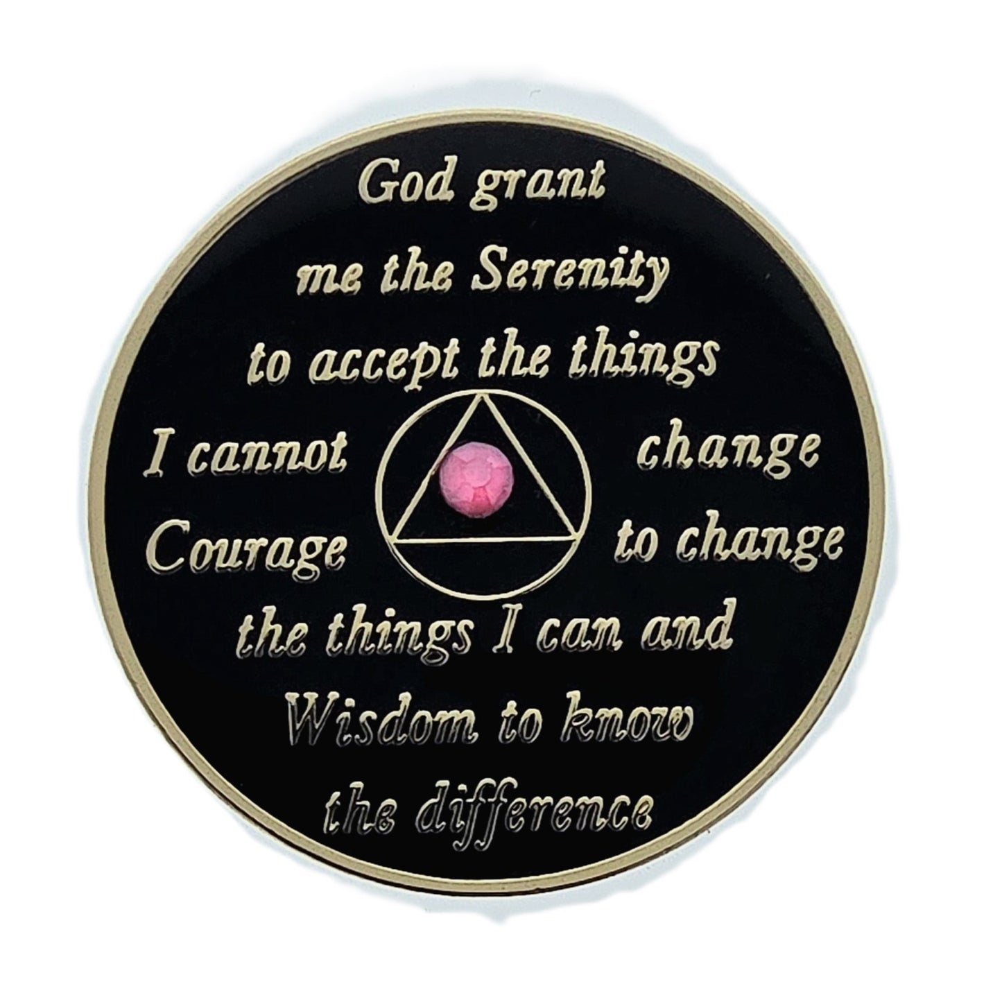 AA Sobriety Chip Black with Neon Pink Crystals