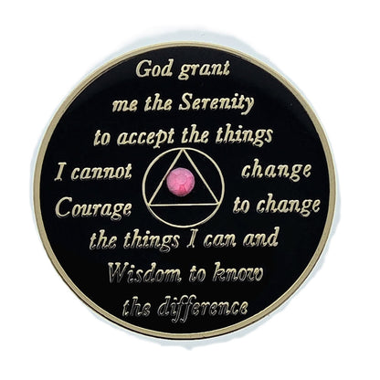 AA Sobriety Chip Black with Neon Pink Crystals