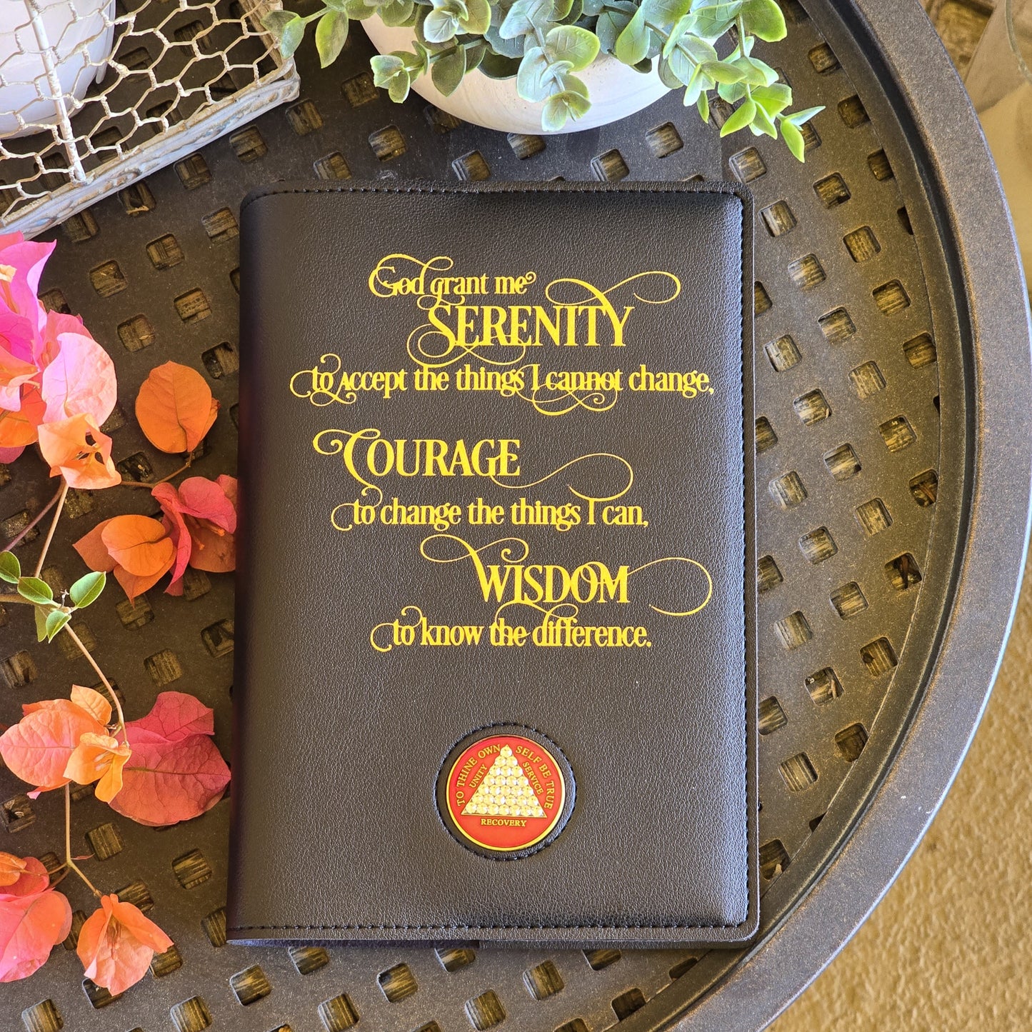 Book Cover | Gold Serenity Prayer | Black with Chip Mount