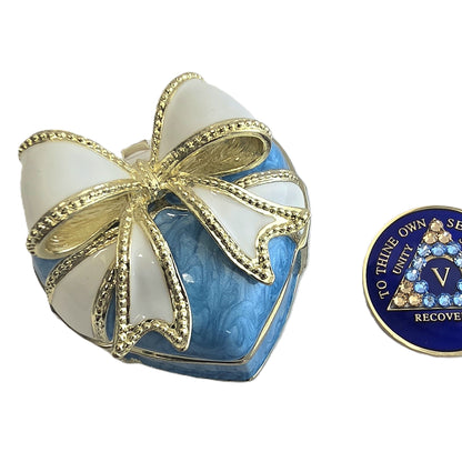 Blue Heart Chip Holder with Matching Blue Crystalized Chip