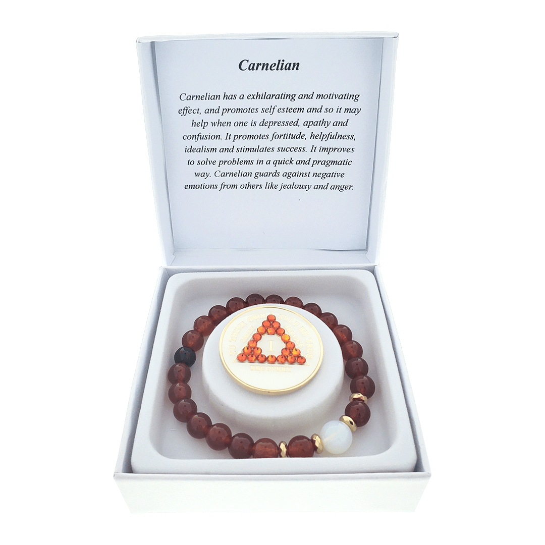 Carnelian Crystal Bracelet with Matching Recovery Medallion