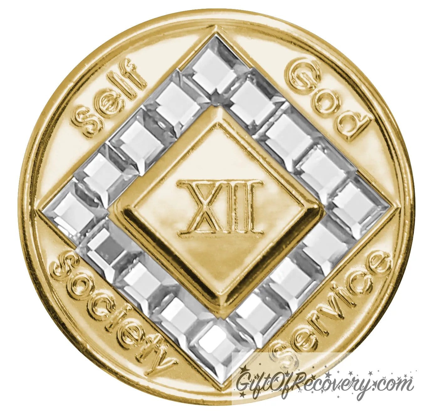 Clean Time Chip Narcotics Anonymous Bling Gold with Diamond Shaped Crystal (Diamond)