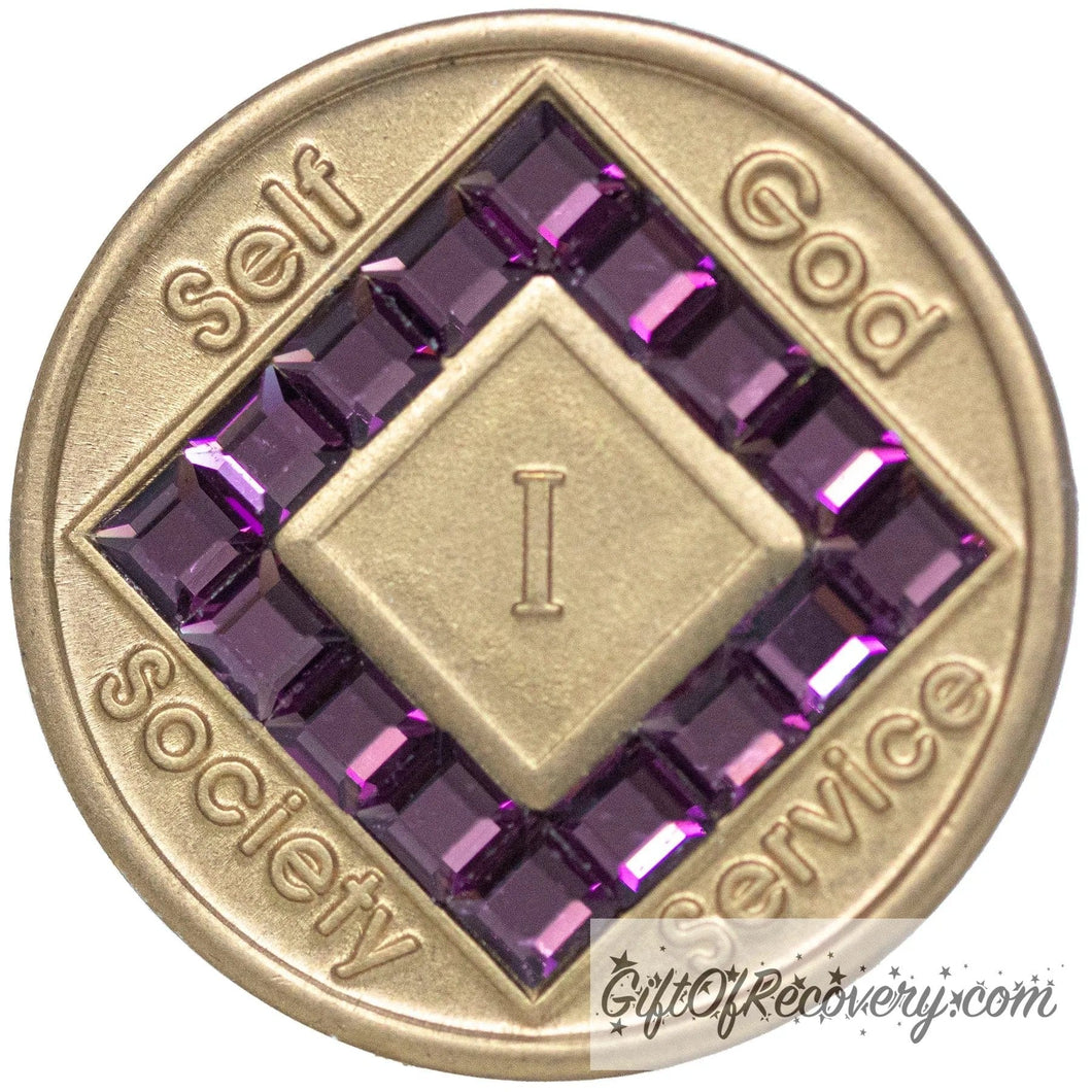 Clean Time Chip Narcotics Anonymous Bronze Crystalized Amethyst