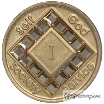 Clean Time Chip Narcotics Anonymous Bronze Crystalized Colorado Topaz (Gold)