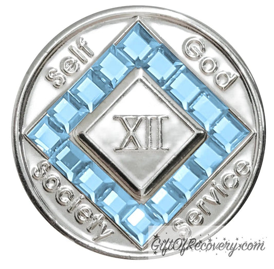 Clean Time Chip Narcotics Anonymous Diamond Shaped Crystal (Aquamarine)