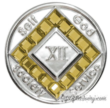 Load image into Gallery viewer, Clean Time Chip Narcotics Anonymous Diamond Shaped Crystal (Gold)
