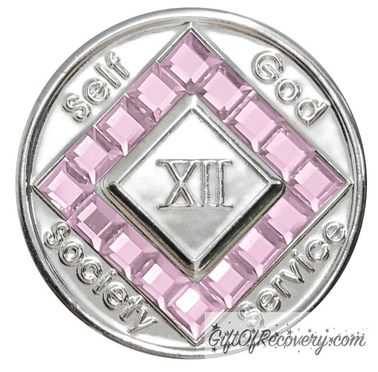 Clean Time Chip Narcotics Anonymous Diamond Shaped Crystal (Light Rose)