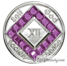 Load image into Gallery viewer, Clean Time Chip Narcotics Anonymous Diamond Shaped Crystal (Purple Amethyst)
