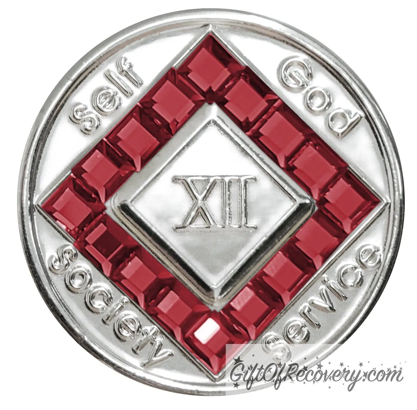 Clean Time Chip Narcotics Anonymous Diamond Shaped Crystal (Scarlet Red)