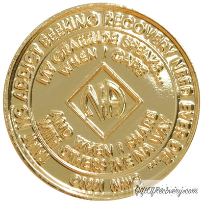 Clean Time Chip Narcotics Anonymous Gold with Diamond Shaped Crystal (Emerald)