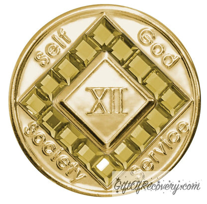 Clean Time Chip Narcotics Anonymous with Diamond Shaped Crystal (Gold)