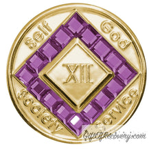 Load image into Gallery viewer, Clean Time Chip Narcotics Anonymous with Diamond Shaped Crystal (Purple Amethyst)
