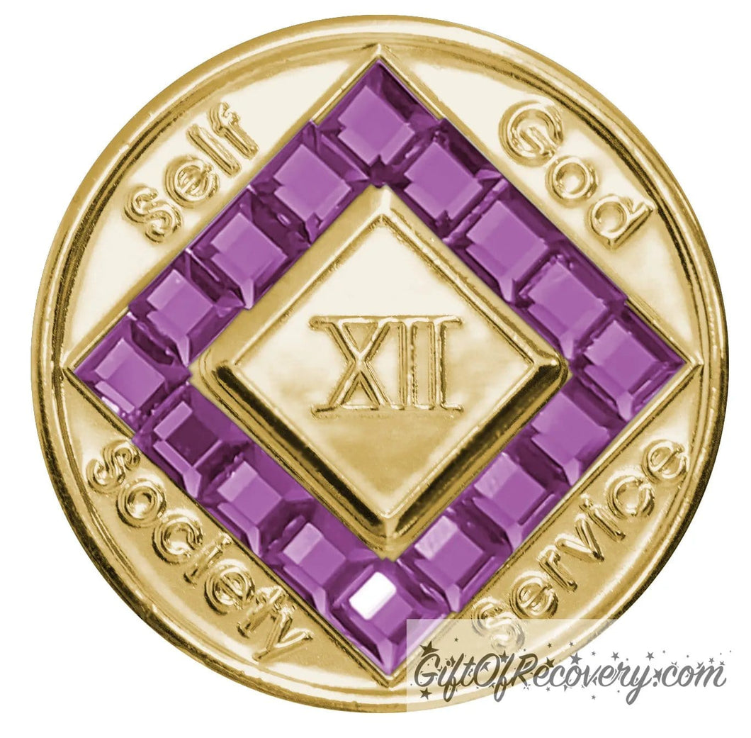 Clean Time Chip Narcotics Anonymous with Diamond Shaped Crystal (Purple Amethyst)