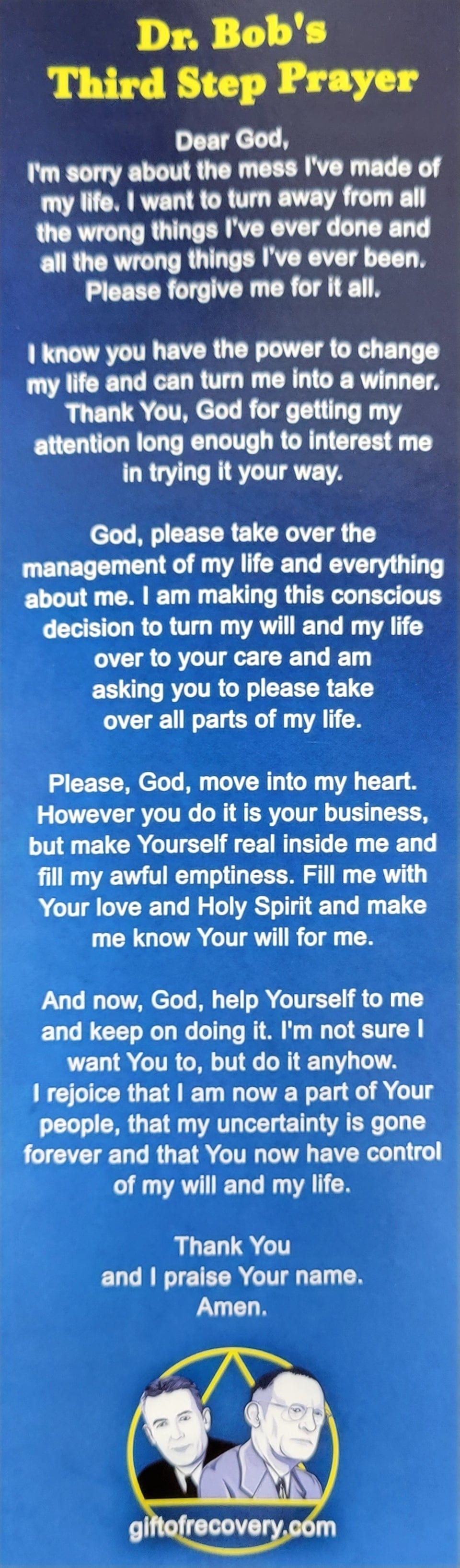 Dr. Bob's Third Step Prayer Bookmark