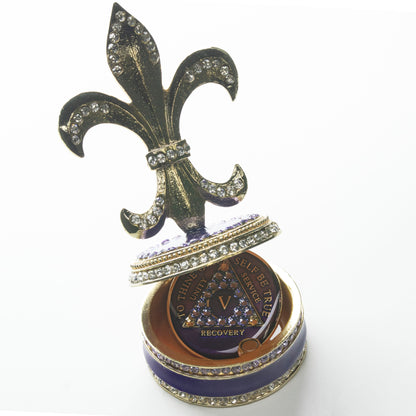 Fleur de Lis Collector Bling Box/Sobriety Chip Holder (with Chip)