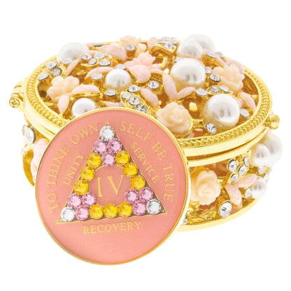 Flower Basket Collector Bling Box/Sobriety Chip Holder (with Chip)