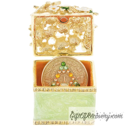 Flower Box with Butterfly Collector Bling Box/Sobriety Chip Holder (with Chip)