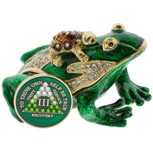 FROG with Turtle Collector Bling Box/Sobriety Chip Holder (with Chip)