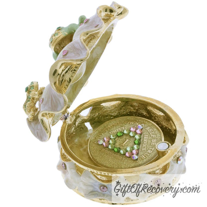Frogs on Lily Pad Bling Box/Sobriety Chip Holder (with Chip)