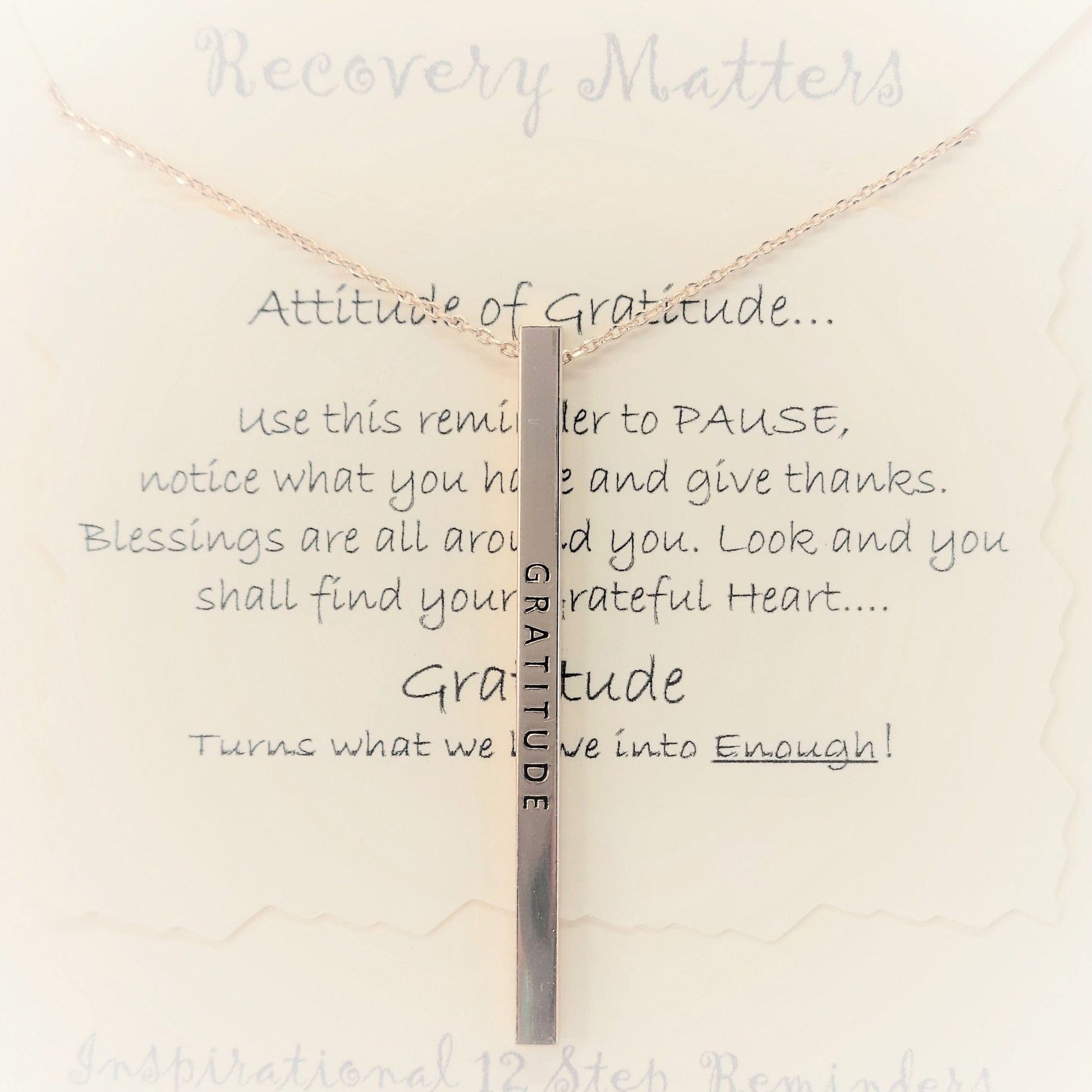 "Gratitude" Bar Necklace By Recovery Matters Gold