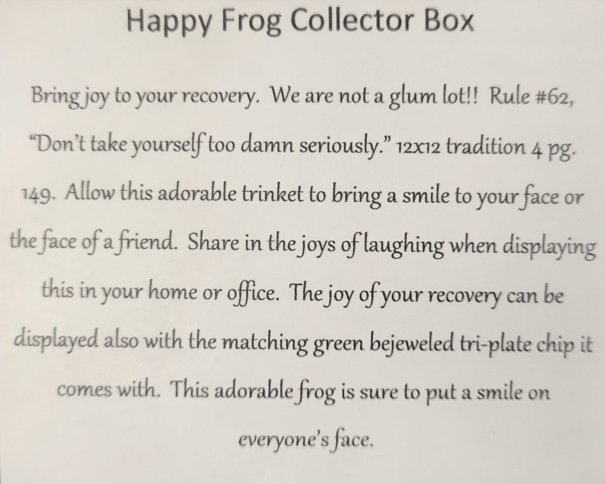 Happy Frog Collector Bling Box/Sobriety Chip Holder (with Chip)