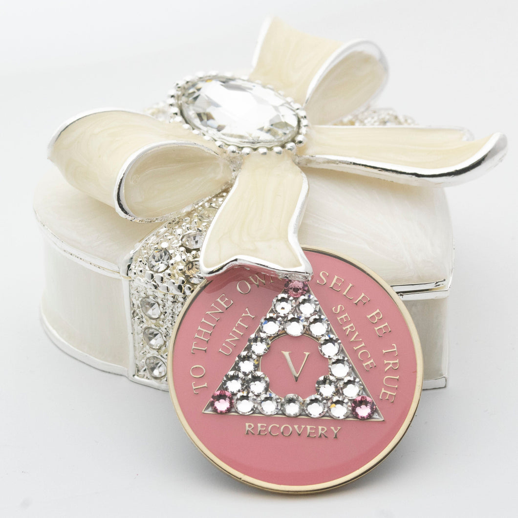 Heart Collector Bling Box/Sobriety Chip Holder (with Chip)