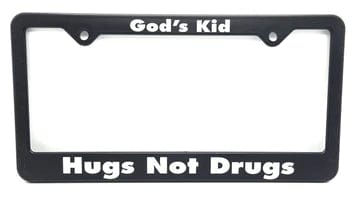 "Hugs Not Drugs" Recovery Related Plastic Auto License Plate Frame