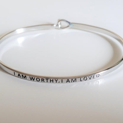 "I Am Worthy, I Am Loved" Bracelet By Recovery Matters Rhodium