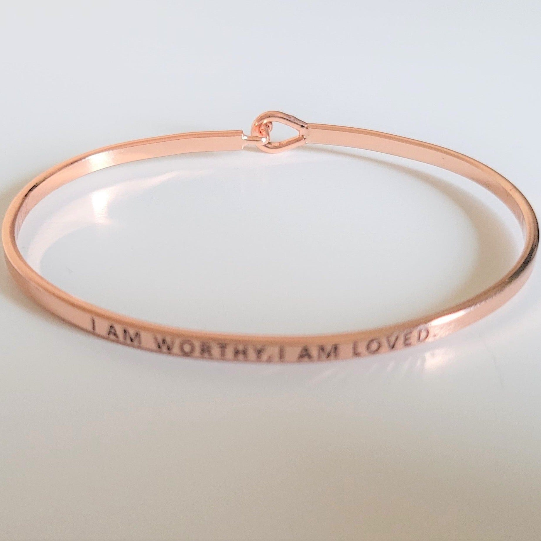 "I Am Worthy, I Am Loved" Bracelet By Recovery Matters Rose Gold