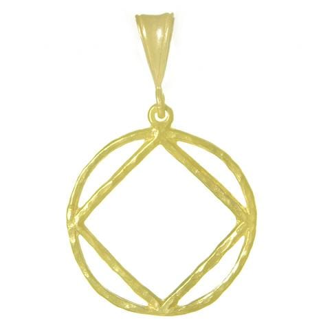 Large Size, 14K Gold Pendant, Narcotics Anonymous Symbol In A Hammered Wire Style