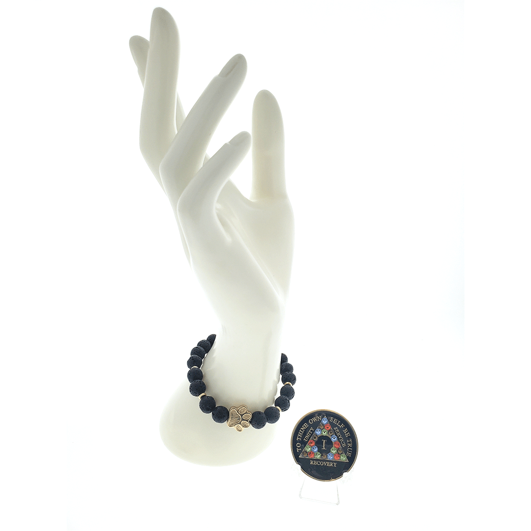 Lava Stone Bracelet with Matching Recovery Medallion