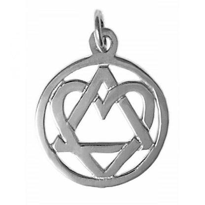 Medium Size, Sterling Silver, Alcoholics Anonymous Symbol Pendant With A Open Heart, Love & Service