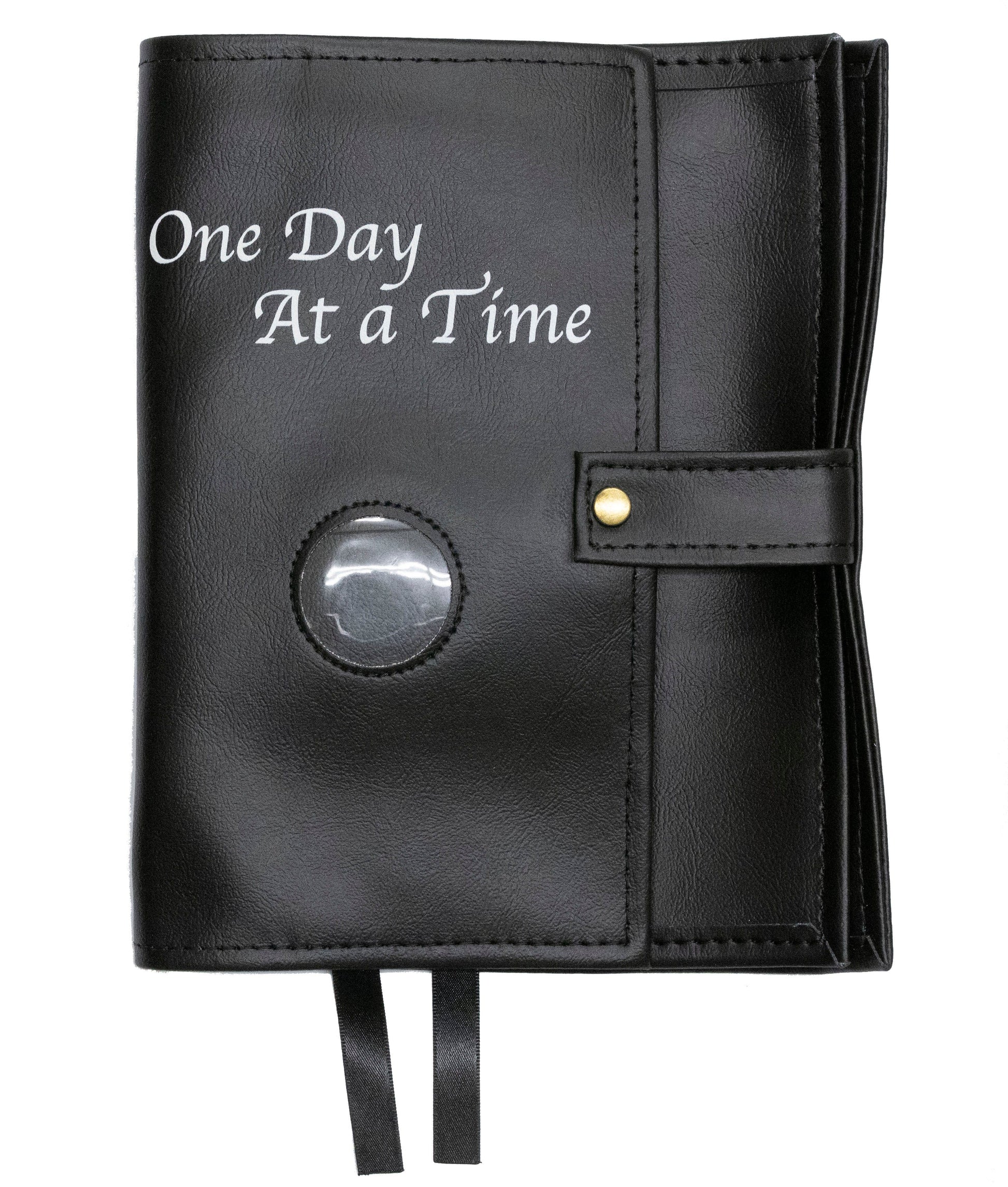 One Day At A Time Black Double Book Cover With Sobriety Chip Holder