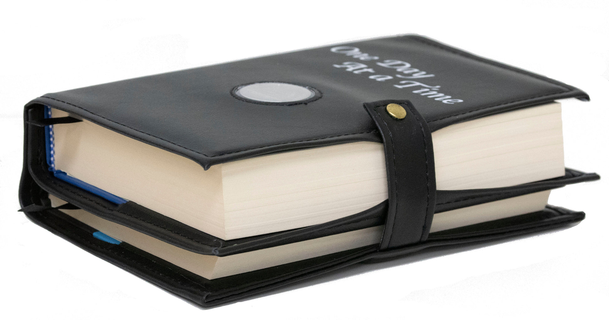 One Day At A Time Black Double Book Cover With Sobriety Chip Holder