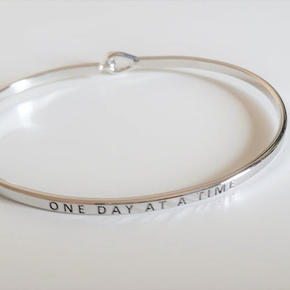 "One Day At A Time" Bracelet By Recovery Matters Rhodium