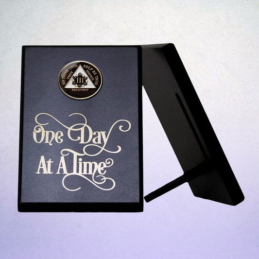 One Day At a Time Coin Holder Plaque Black