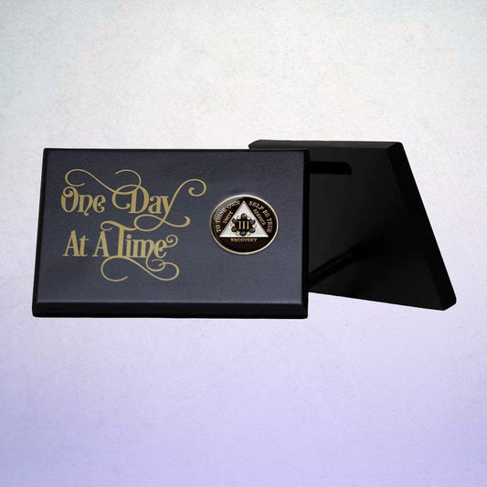 One Day At a Time Coin Holder Plaque Black (Horizontal)