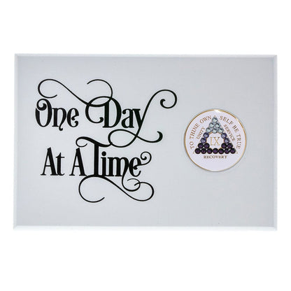 One Day At a Time Coin Holder Plaque White (Horizontal)