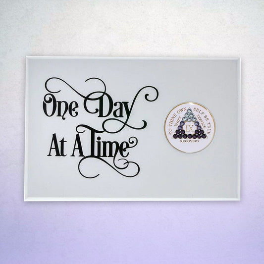 One Day At a Time Coin Holder Plaque White (Horizontal)
