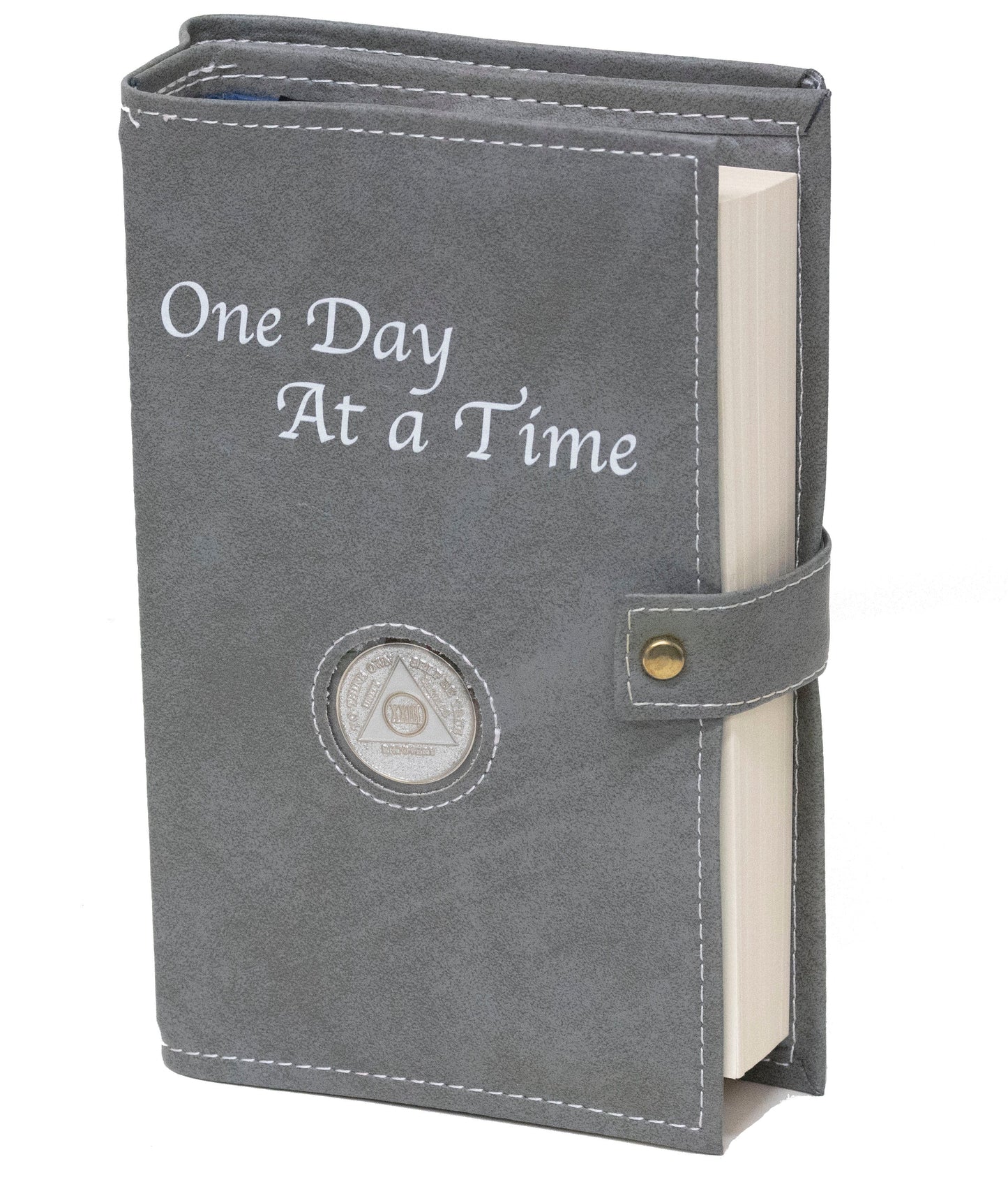 One Day At A Time Grey Double Book Cover With Sobriety Chip Holder