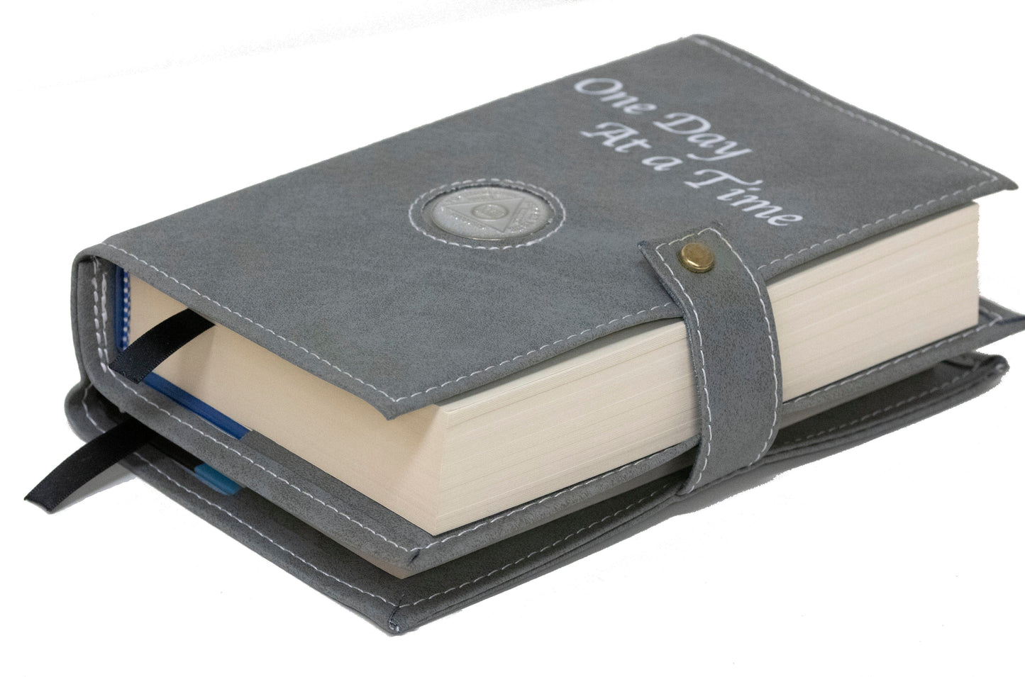 One Day At A Time Grey Double Book Cover With Sobriety Chip Holder