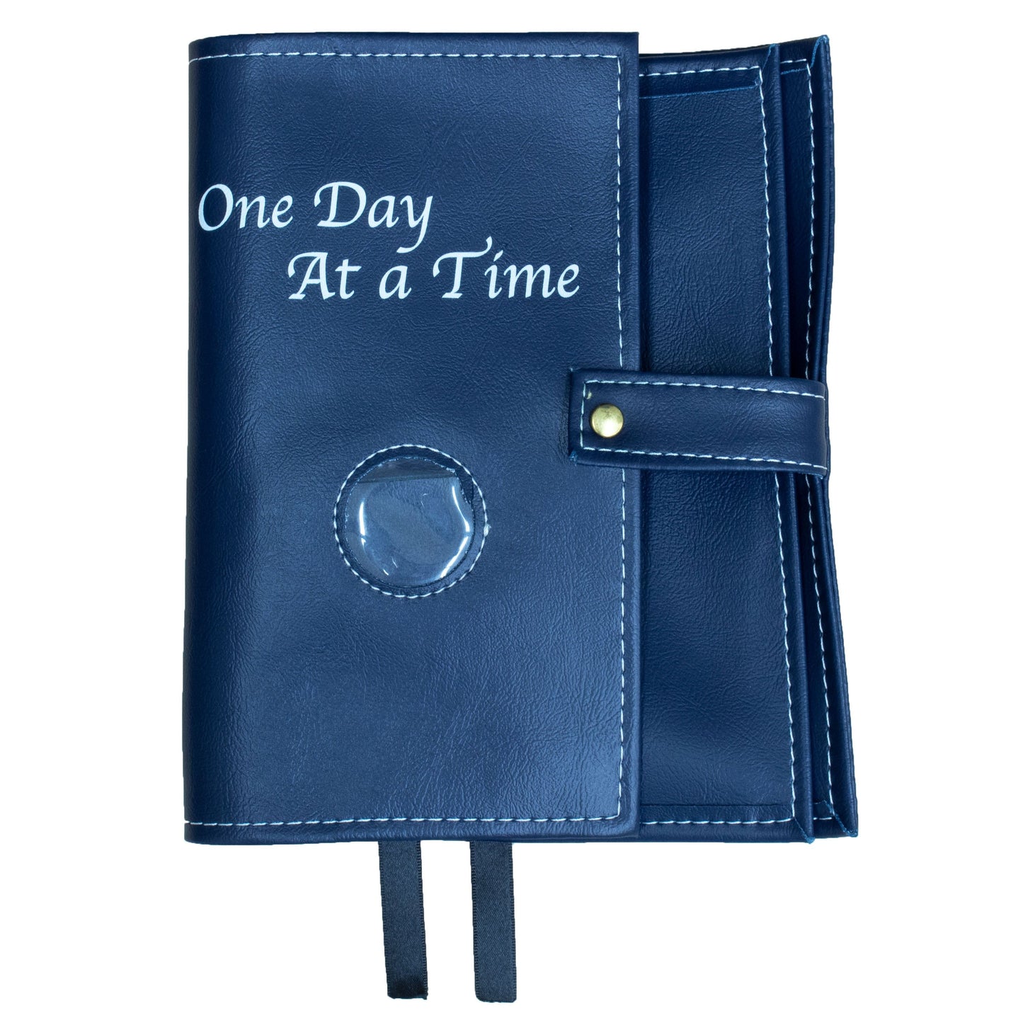 One Day At A Time Navy Blue Book Cover With Sobriety Chip Holder