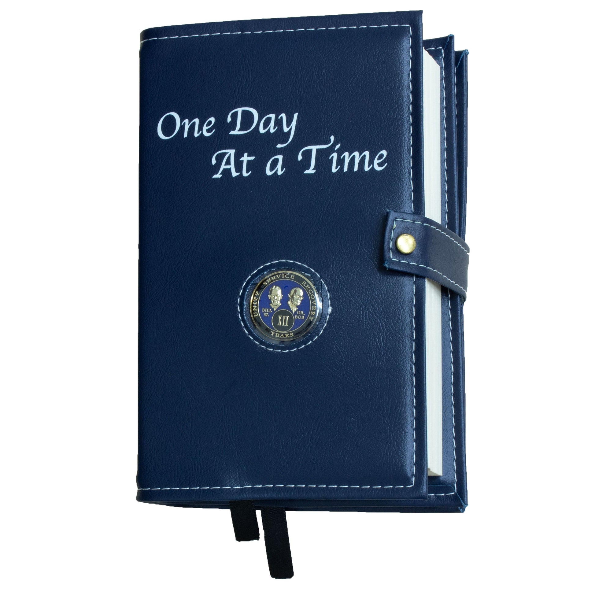 One Day At A Time Navy Blue Book Cover With Sobriety Chip Holder