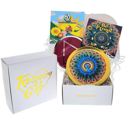 "Peacock - Recover Out Loud" Recovery Celebration Value Gift Box 3x3