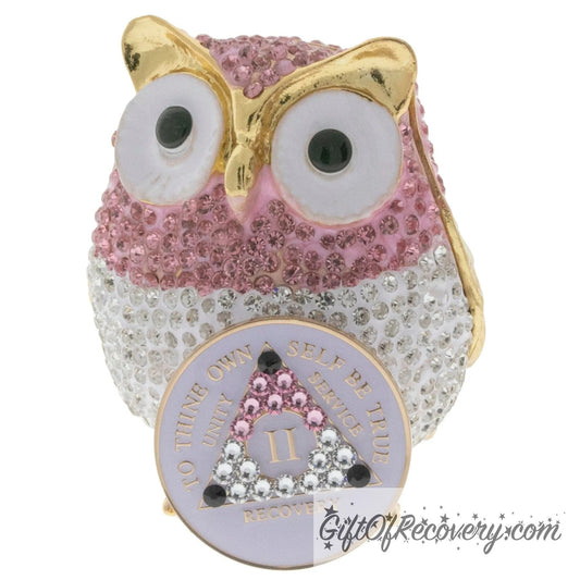 Pink Owl Bling Box/Sobriety Chip Holder (with Chip)