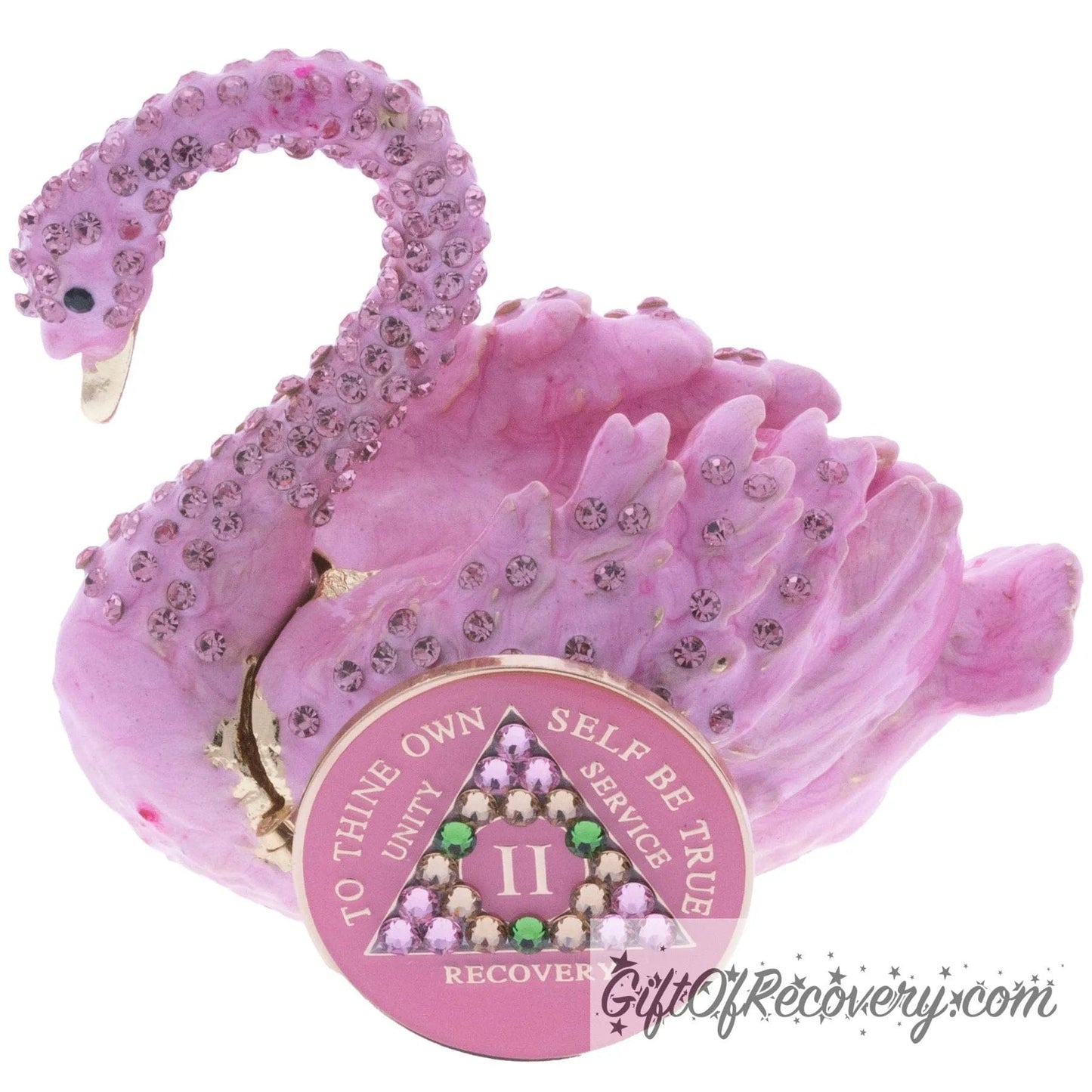 Pink Swawn Collector Bling Box/Sobriety Chip Holder (with Chip)