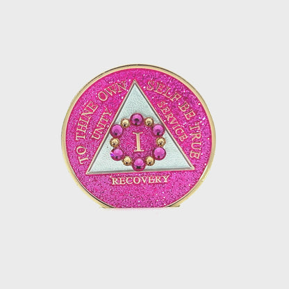 AA Recovery Medallion - Bloom Crystalized on Glitter Pink